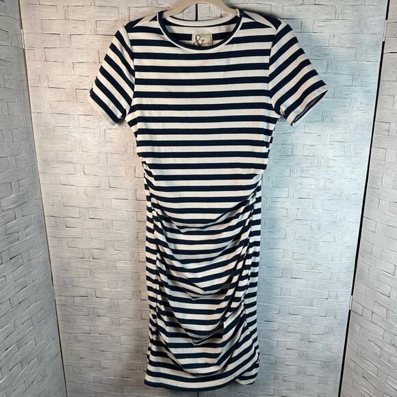 & Ampersand Avenue striped Tee-Shirt Dress maternity roost tummy stretchy fabric - Picture 1 of 12